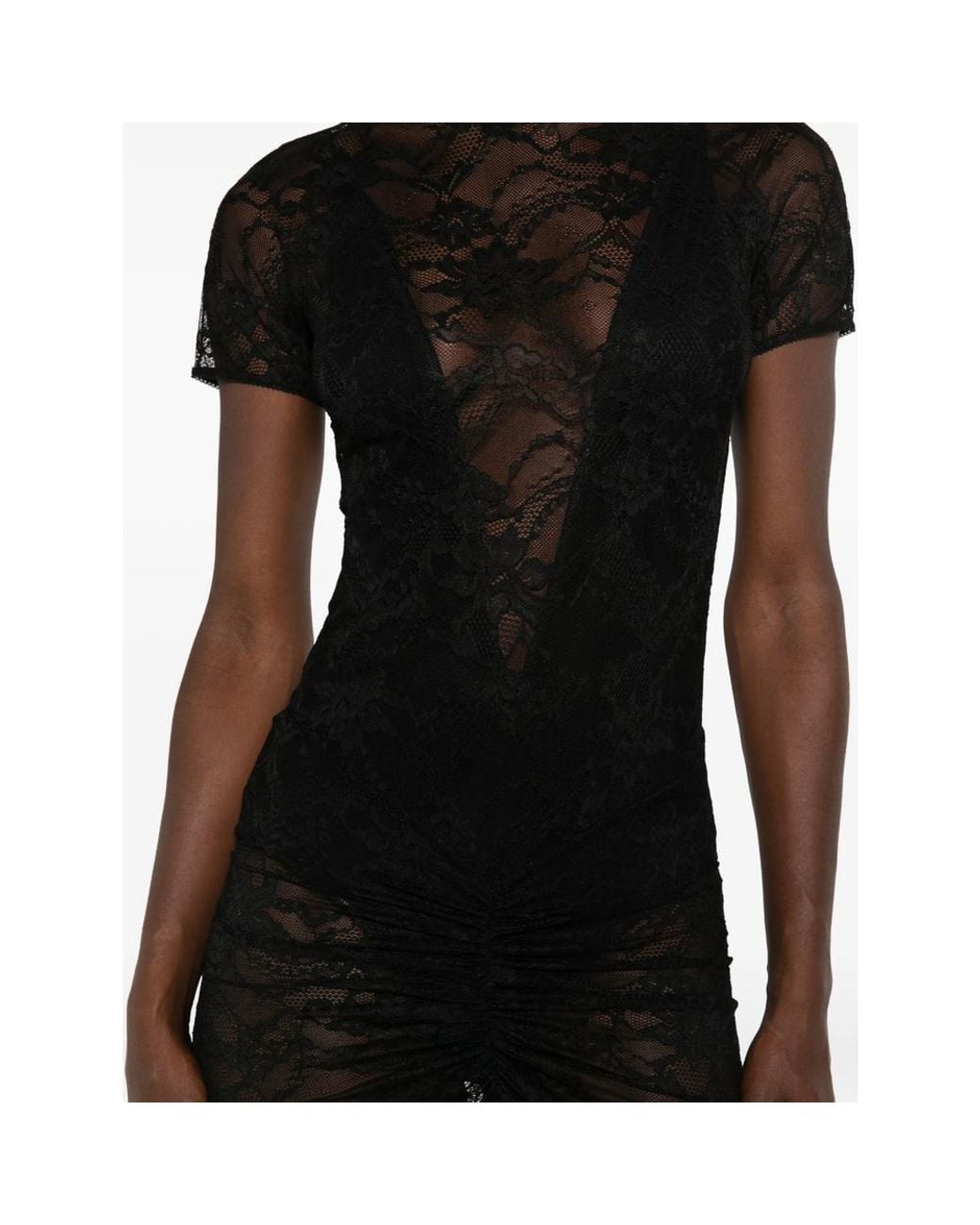 ANDAMANE Black Palma Lace-Overlay Ruched-Detail Maxi Dress