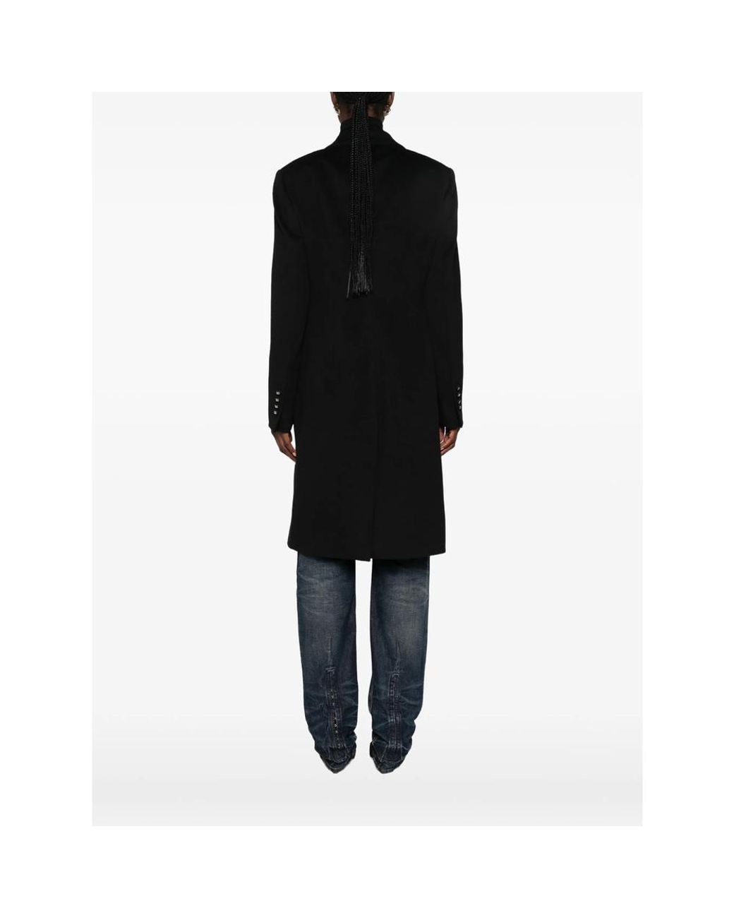 Dolce & Gabbana Black Single-Breasted Logo-Plaque Coat