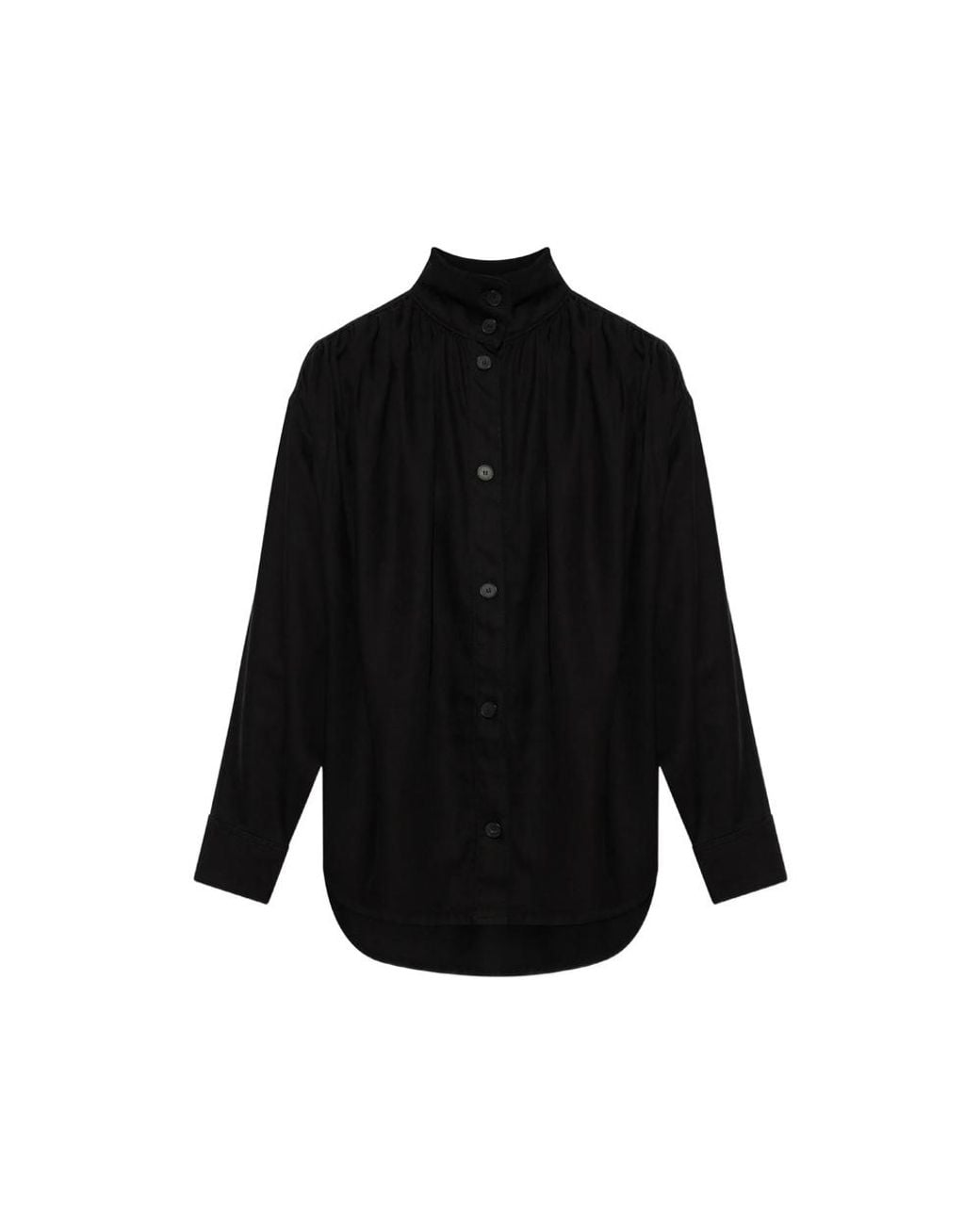 IRO Black Fenyra High-Neck Gathered Denim Shirt