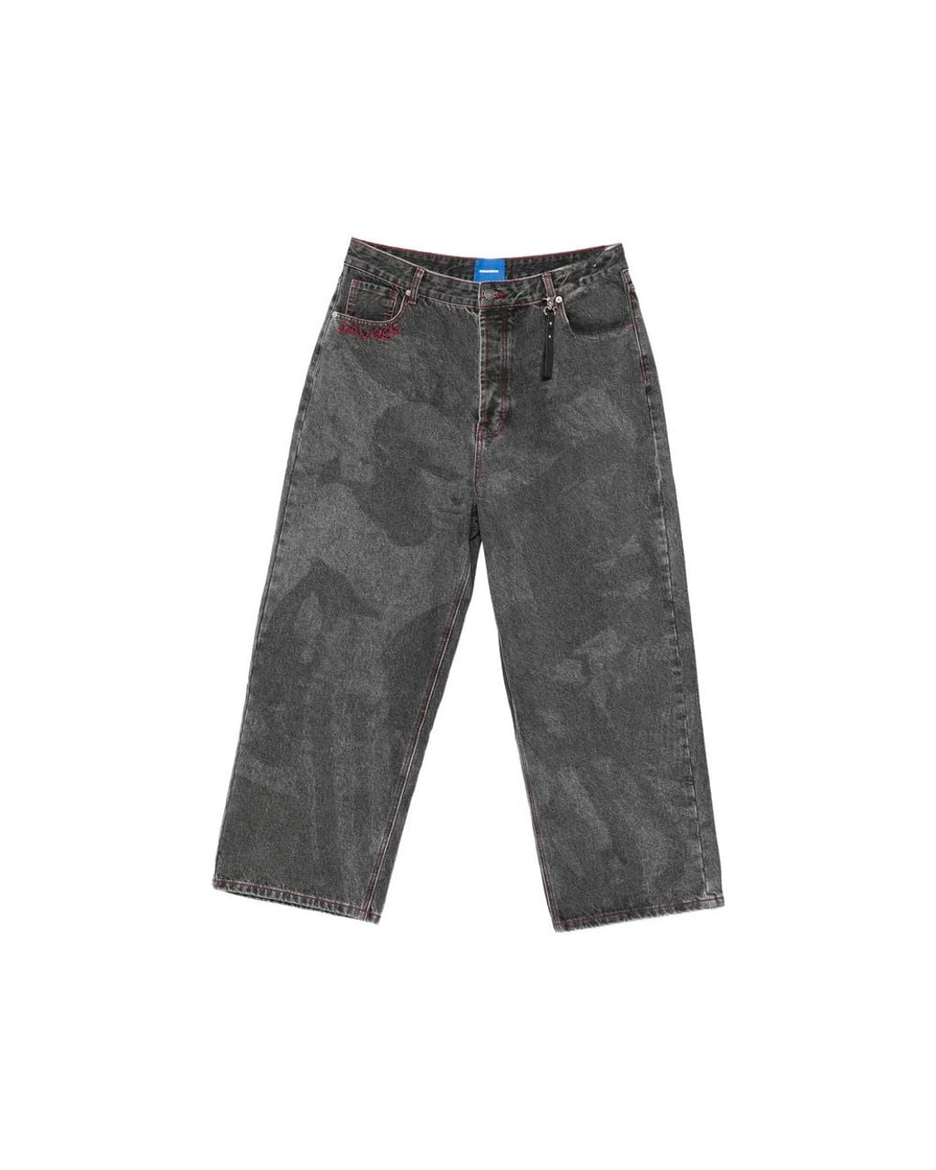DAGGER Gray Embroidered Acid-Wash Jeans for men