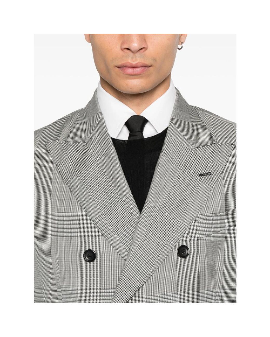 Reveres 1949 Gray Double-Breasted Checked-Pattern Suit for men