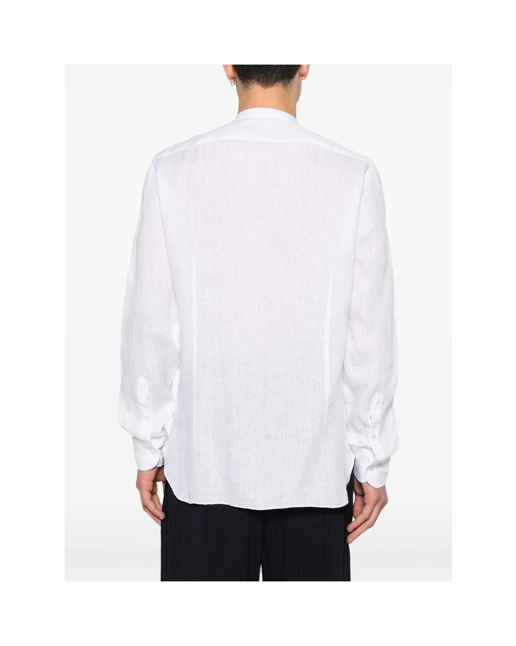Barba Napoli White Band-Collar Shirt for men