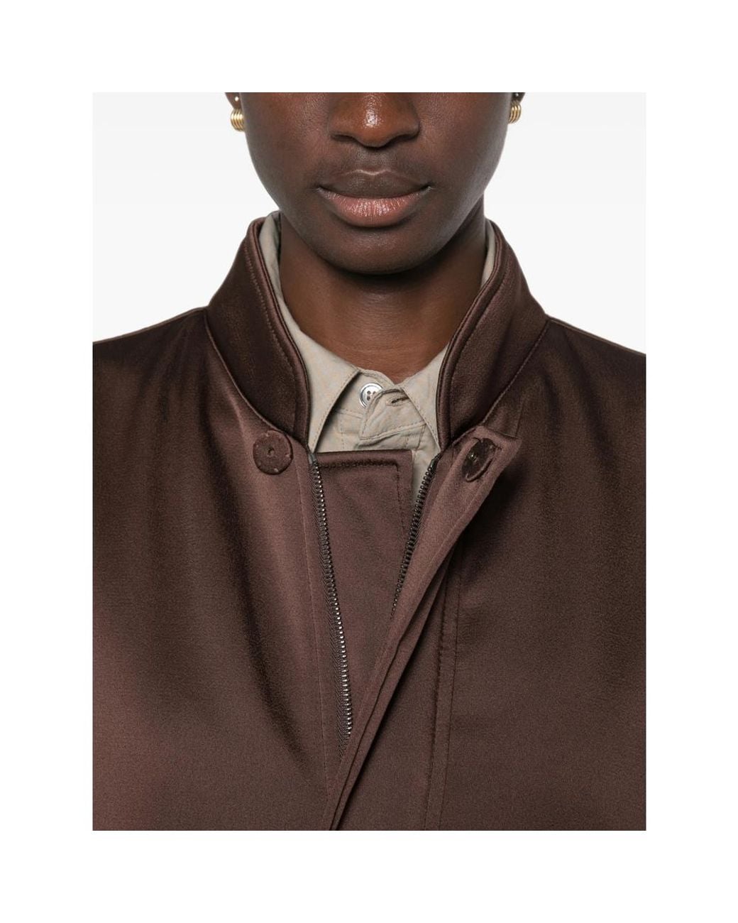 FEDERICA TOSI Brown Satin-Finish Oversized Bomber Jacket