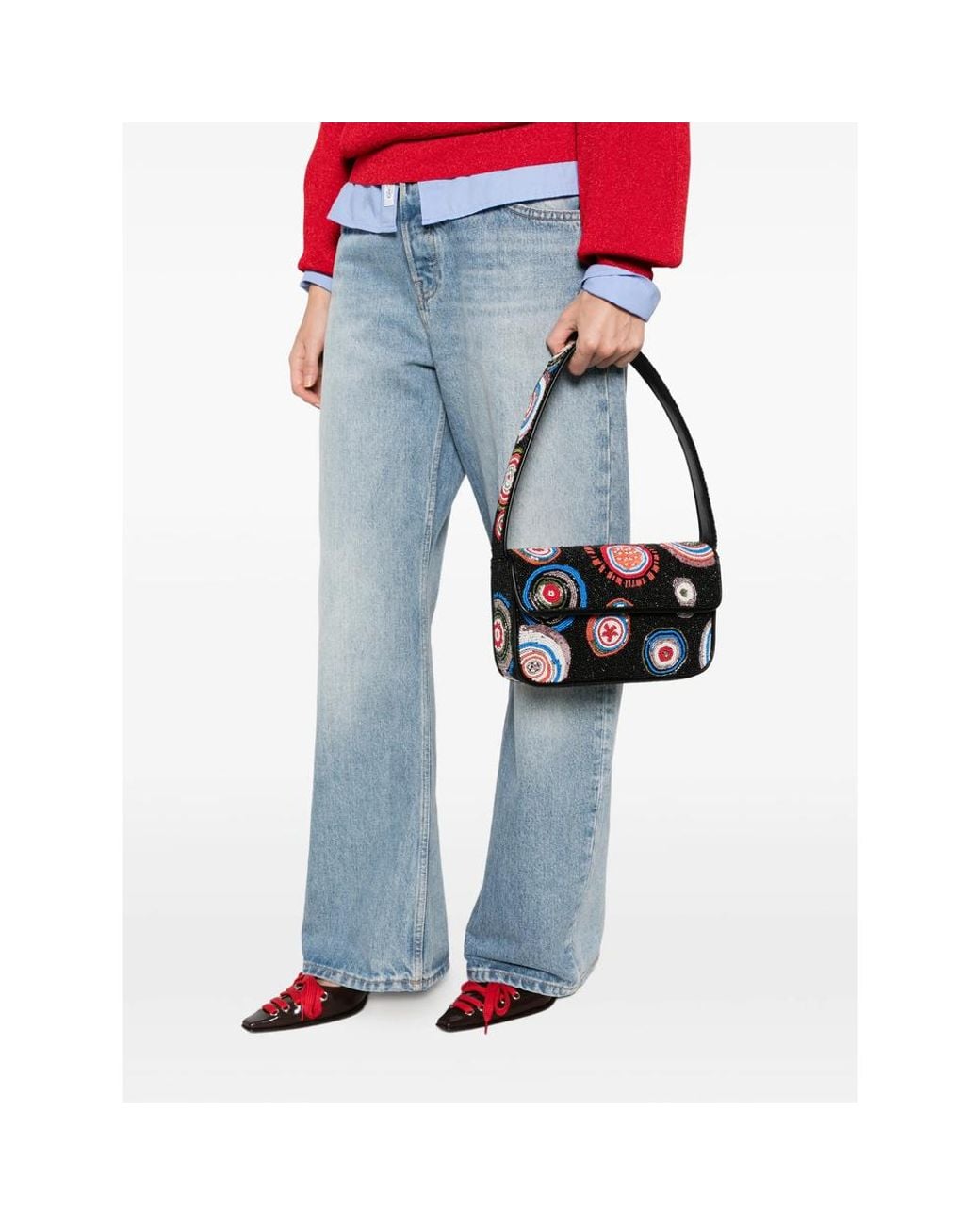 Staud Black Tommy Bead-Embellished Shoulder Bag
