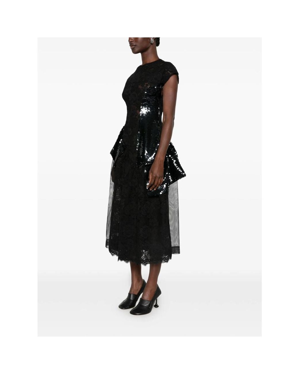 Simone Rocha Black Cap-Sleeve Midi Dress