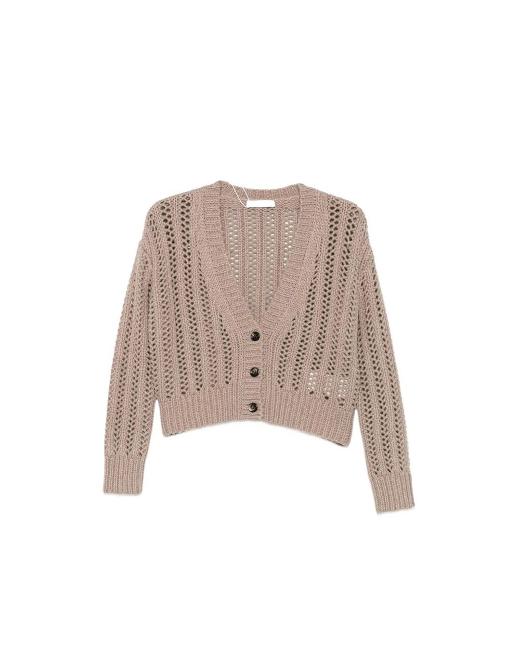 Max Mara Brown Open-Knit Cropped Cardigan