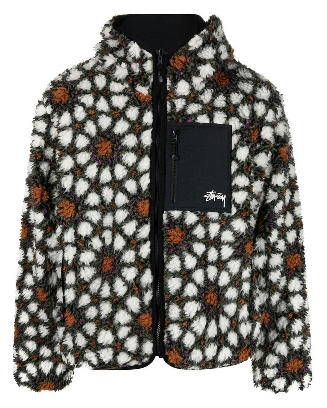 Stussy Floral-print Fleece Reversible Jacket in Black for Men | Lyst