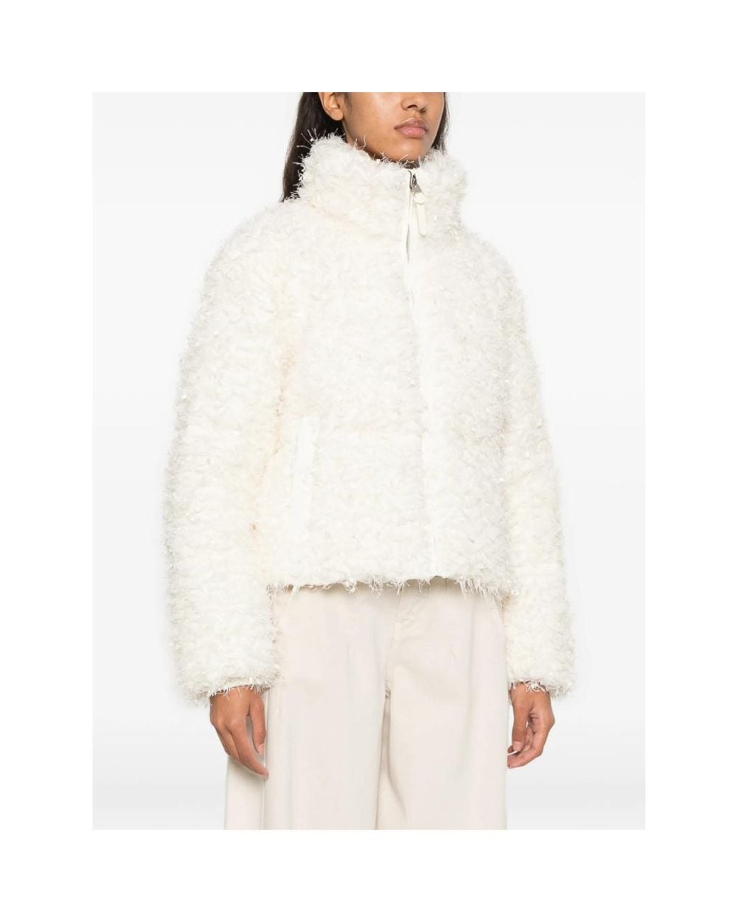 Mackage White High-Neck Textured-Finish Jacket