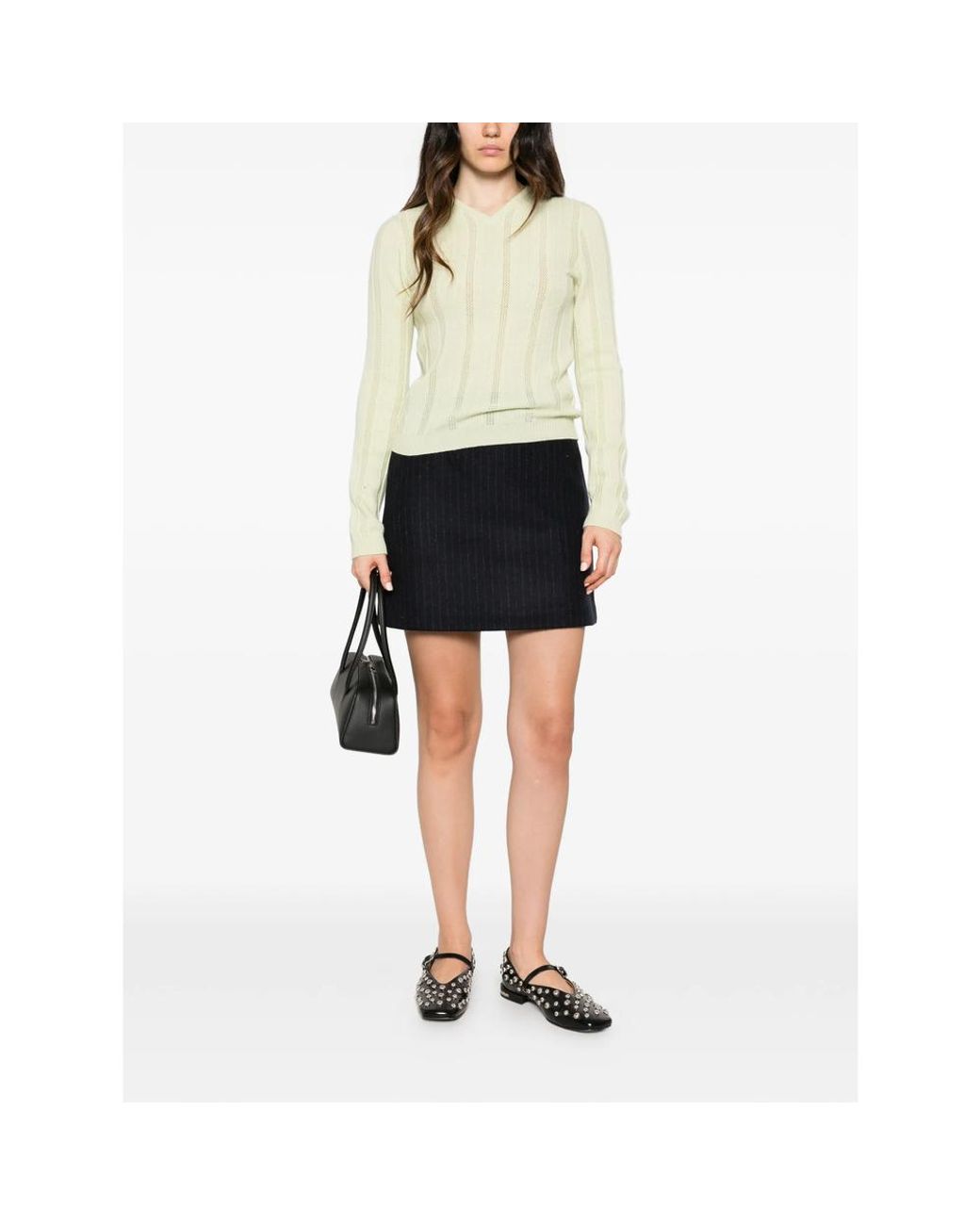 Paloma Wool Yellow Pointelle-Knit V-Neck Sweater