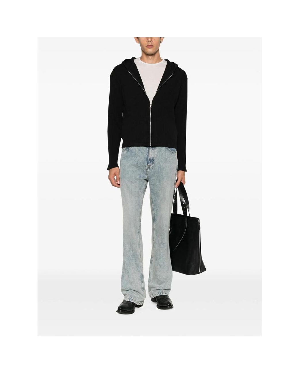 sunflower Black Ribbed-Knit Zip-Up Hoodie for men