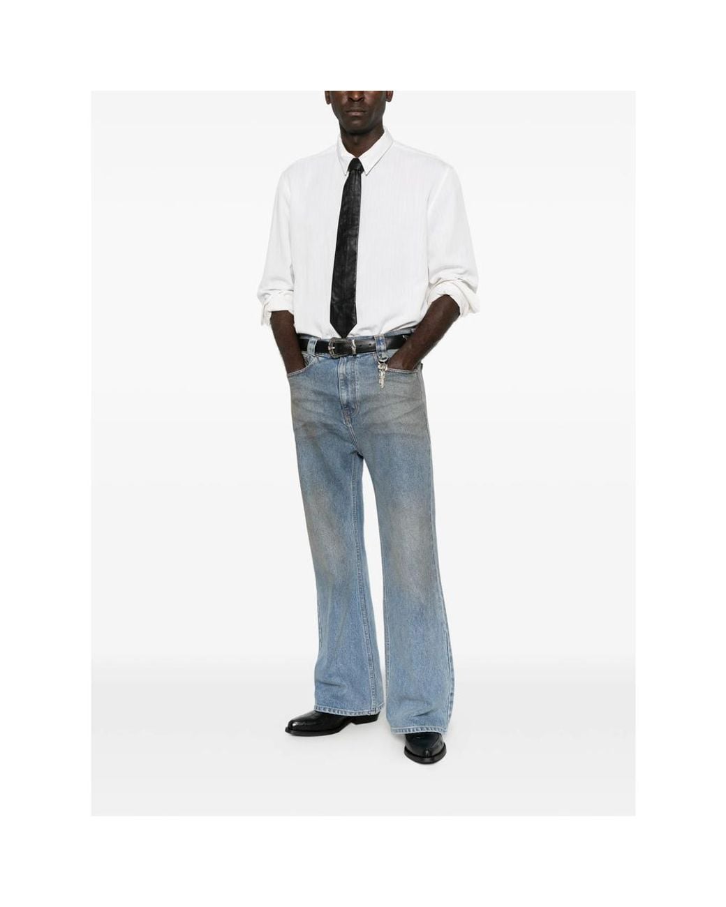 Willy Chavarria Blue Faded Wide-Leg Jeans for men