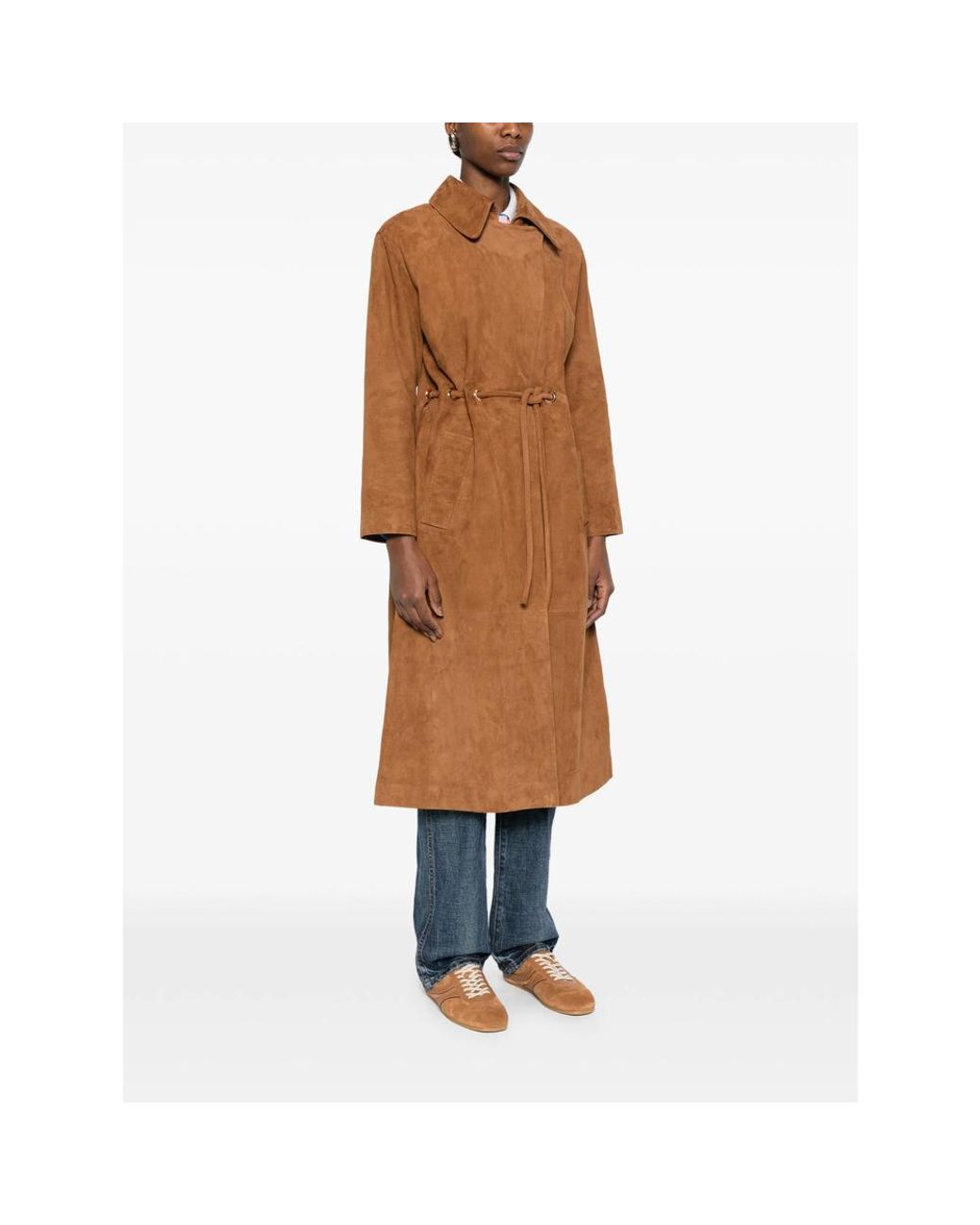 Ba&sh Brown Tie-Waist Leather Coat