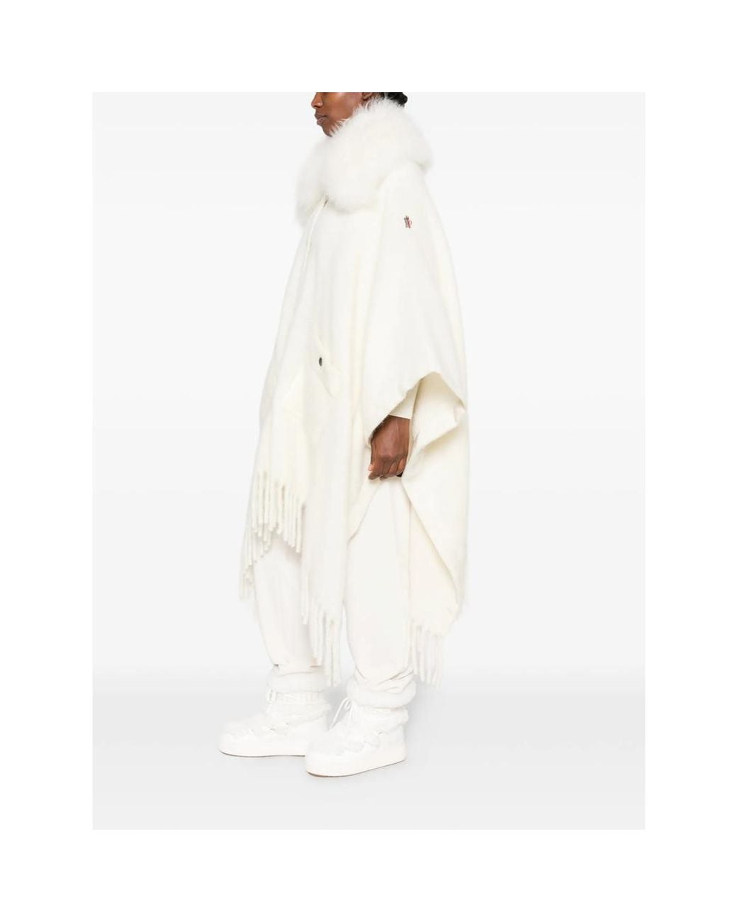 Moncler White Fringed Cape
