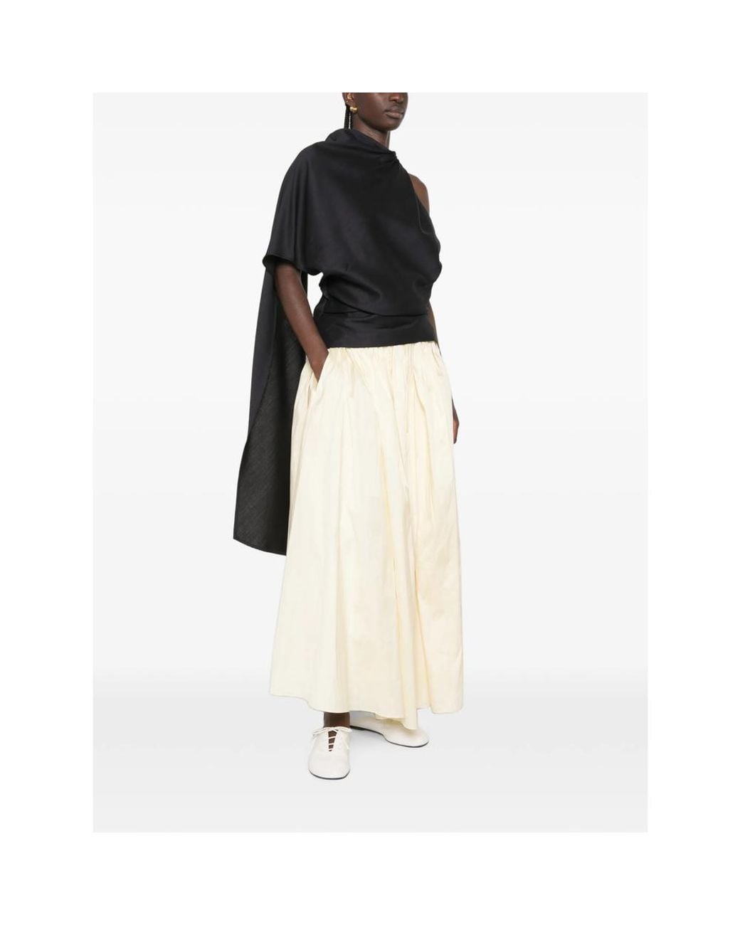 Rohe Black One-Shoulder Scarf-Detail Top
