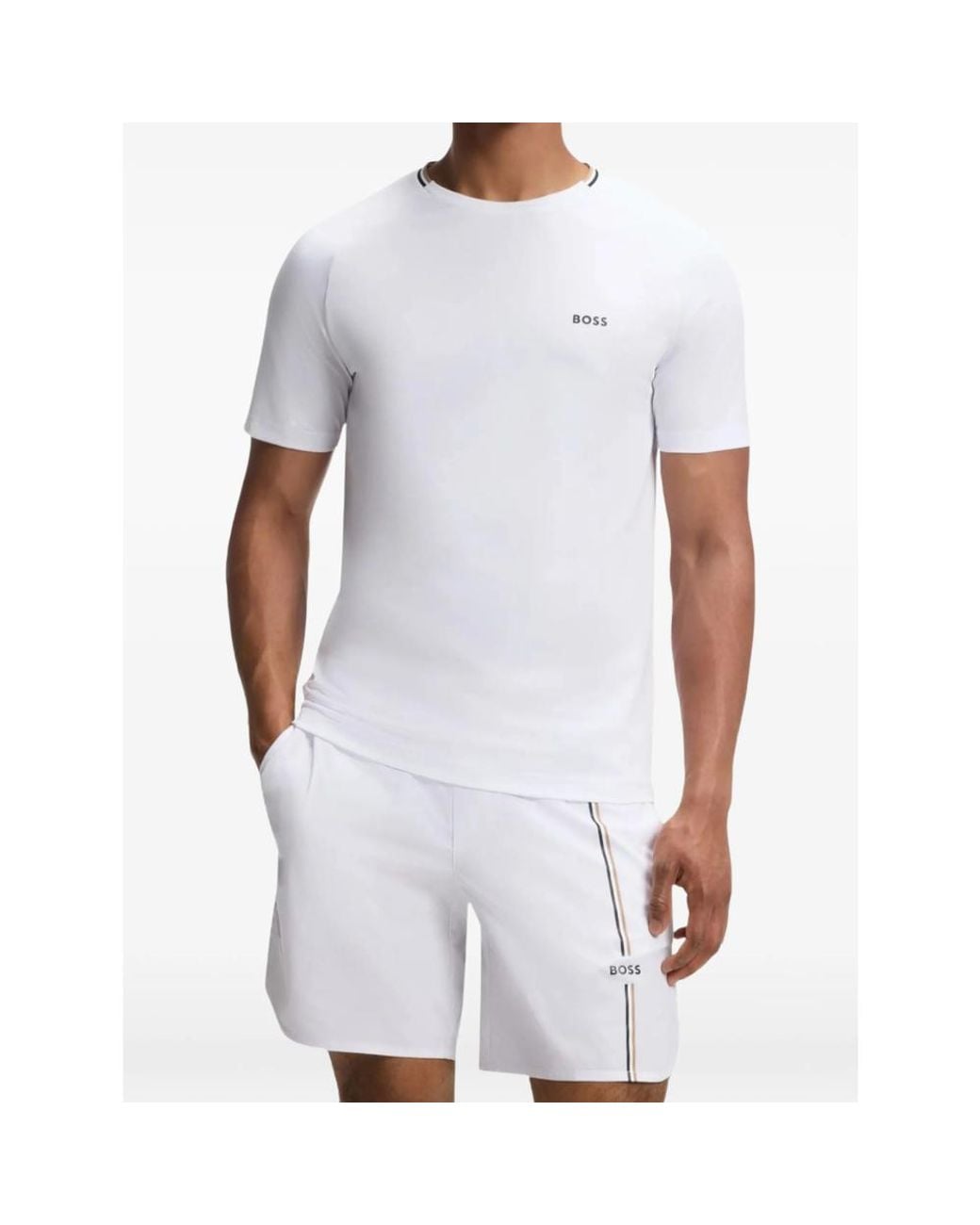 Boss White Active Moisture-Wicking T-Shirt With Tennis-Ball Eming for men
