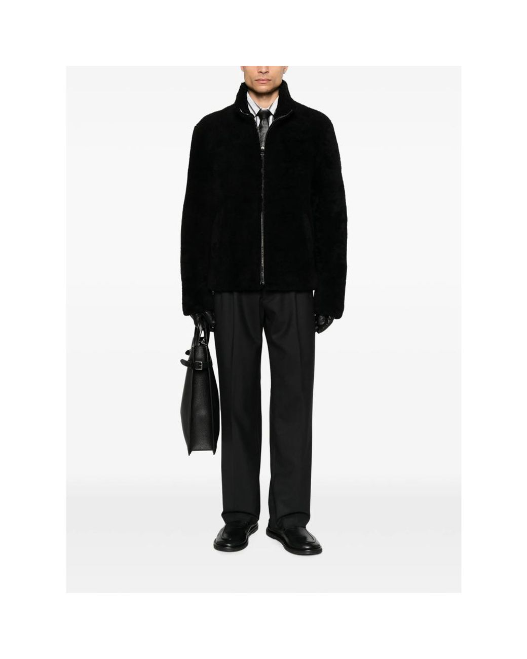 Eraldo Black High-Neck Shearling Jacket for men