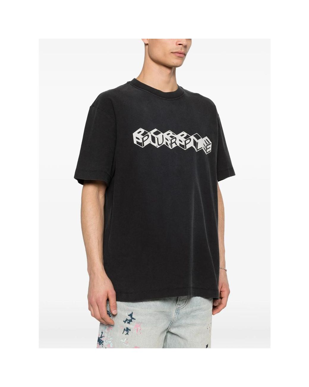 Purple Brand Black Cube Textured T-Shirt for men
