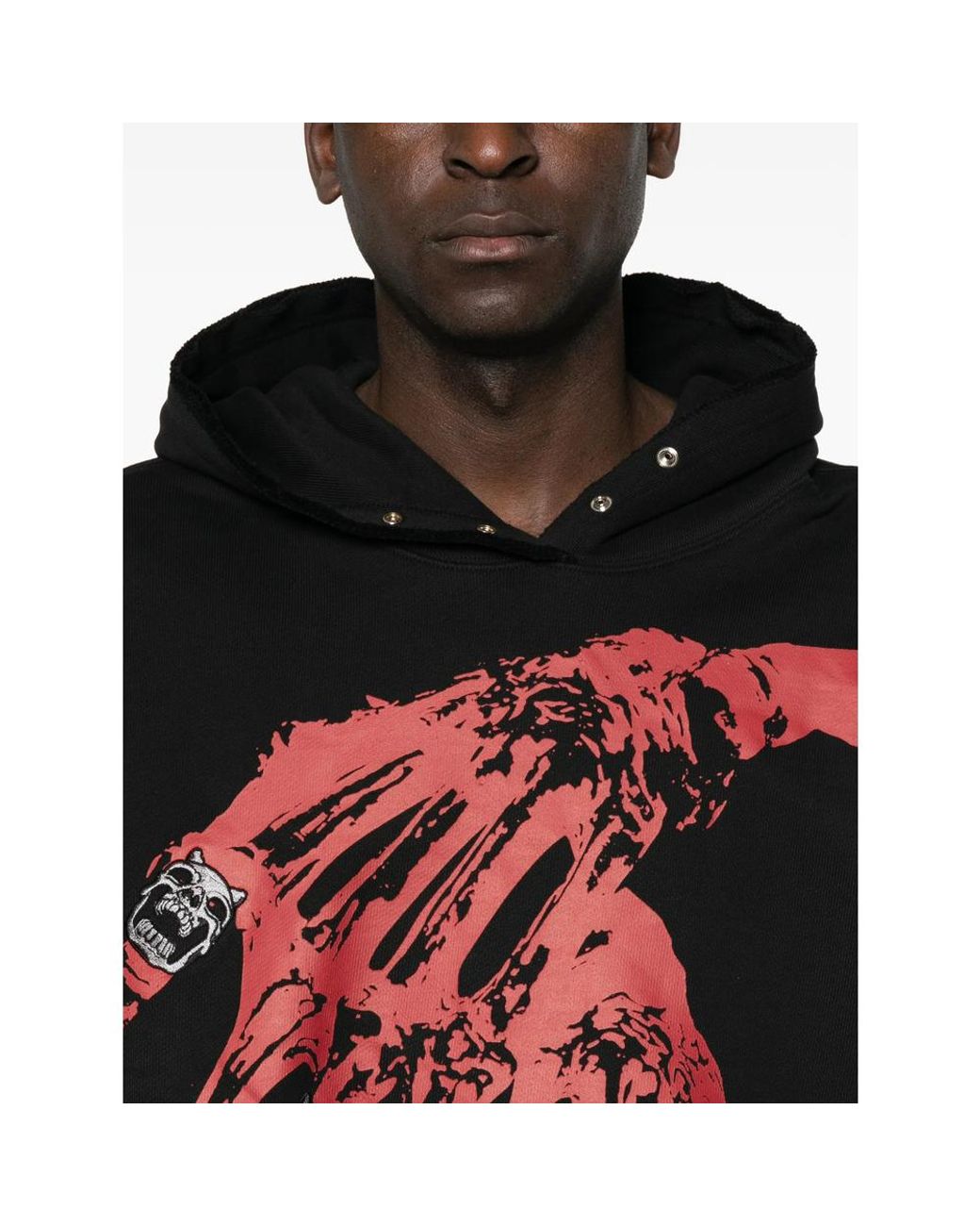 THUG CLUB Black Graphic-Print Snap-Button Hoodie for men