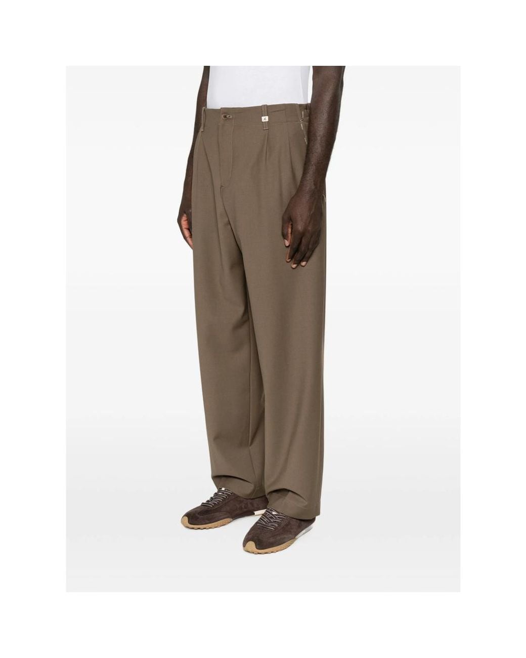 Myths Brown Pleated-Front Straight-Leg Trousers for men