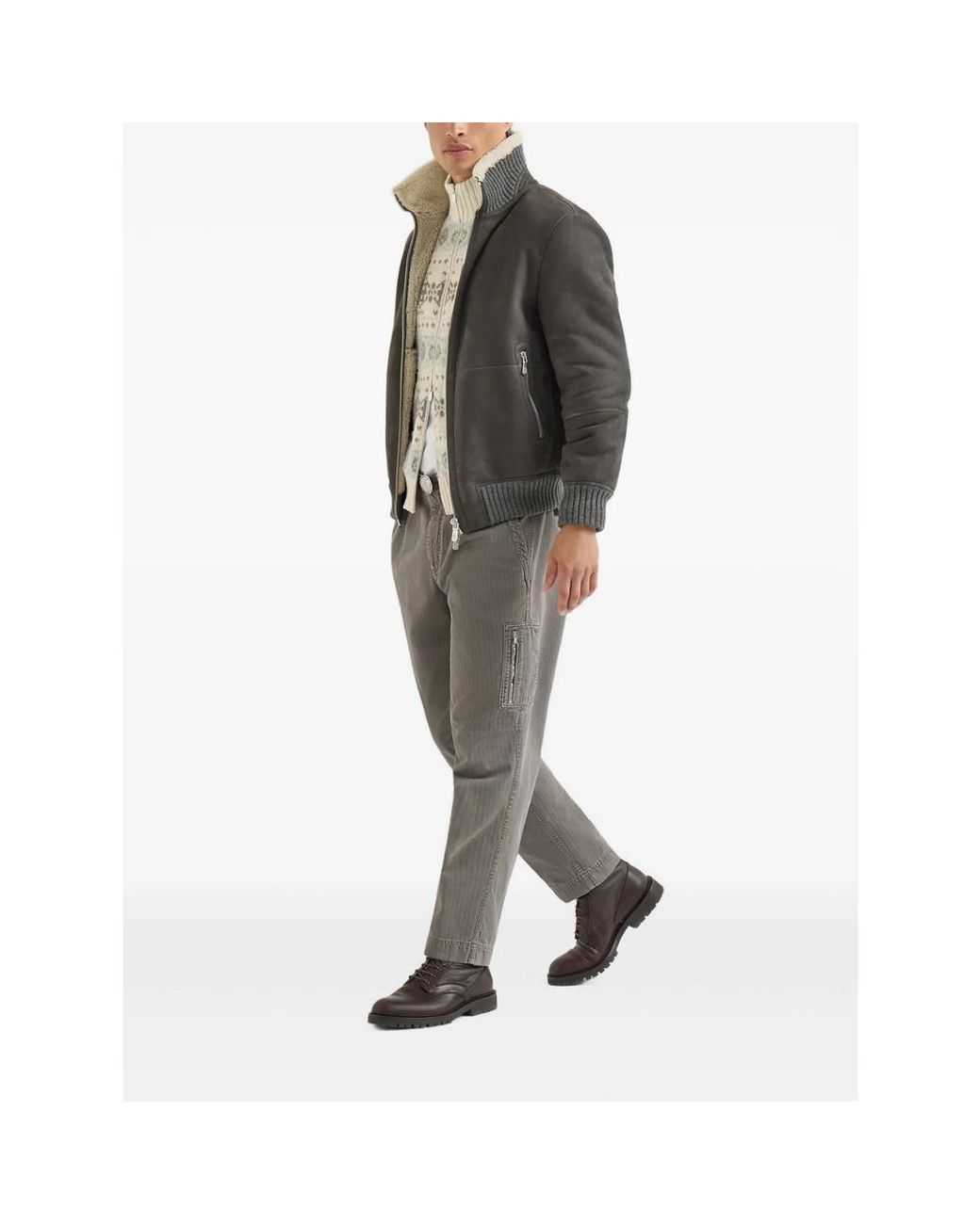 Brunello Cucinelli Gray Bomber Jacket Leather for men