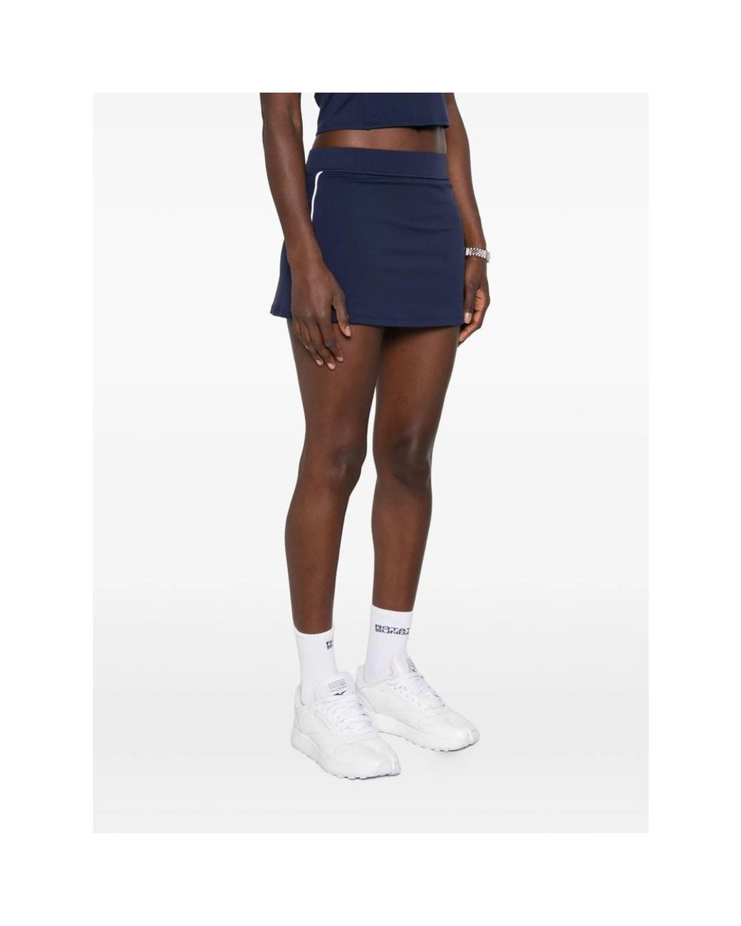 Sporty & Rich Blue Logo-Embroidered Contrast-Trim Tennis Mini Skirt