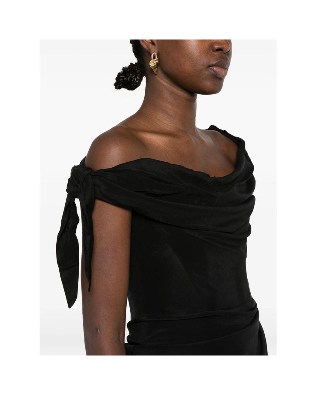 Cult Gaia Black Off-Shoulder Draped Dress