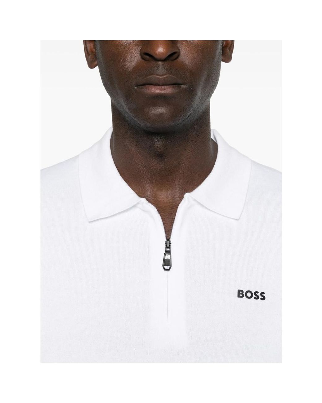 Boss White Ever-X Zip-Fastening Logo-Print Polo Shirt for men