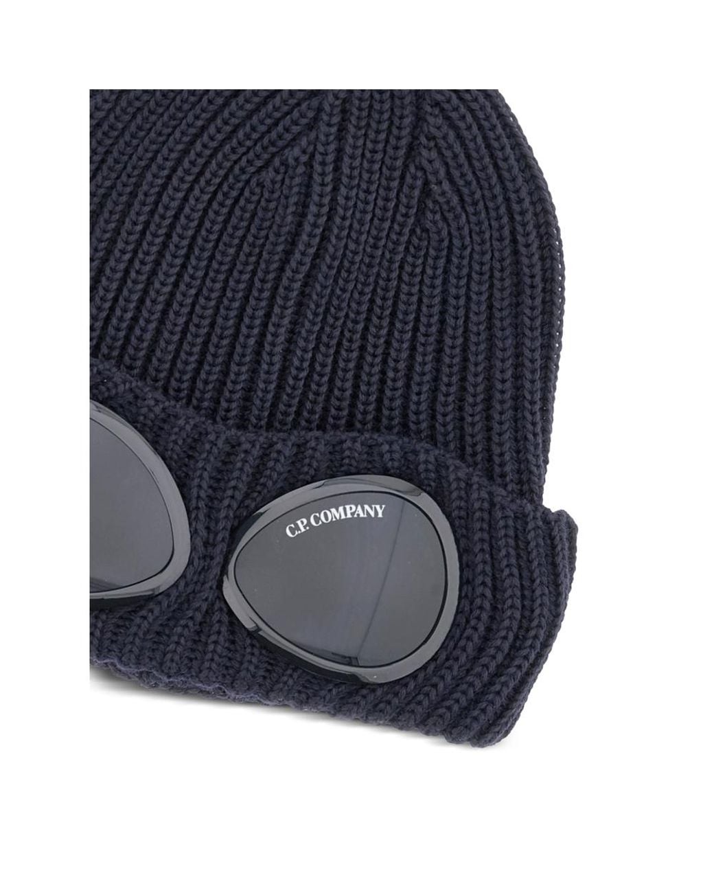 C P Company Blue Wool Goggle Hat for men