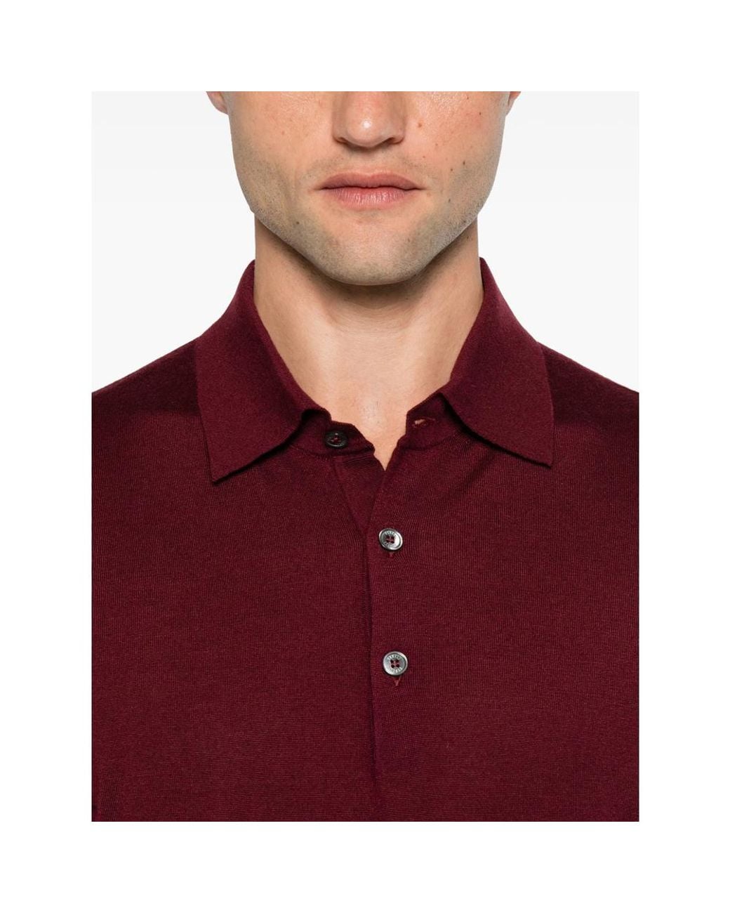 Fedeli Red Button-Up Collar Polo Shirt for men