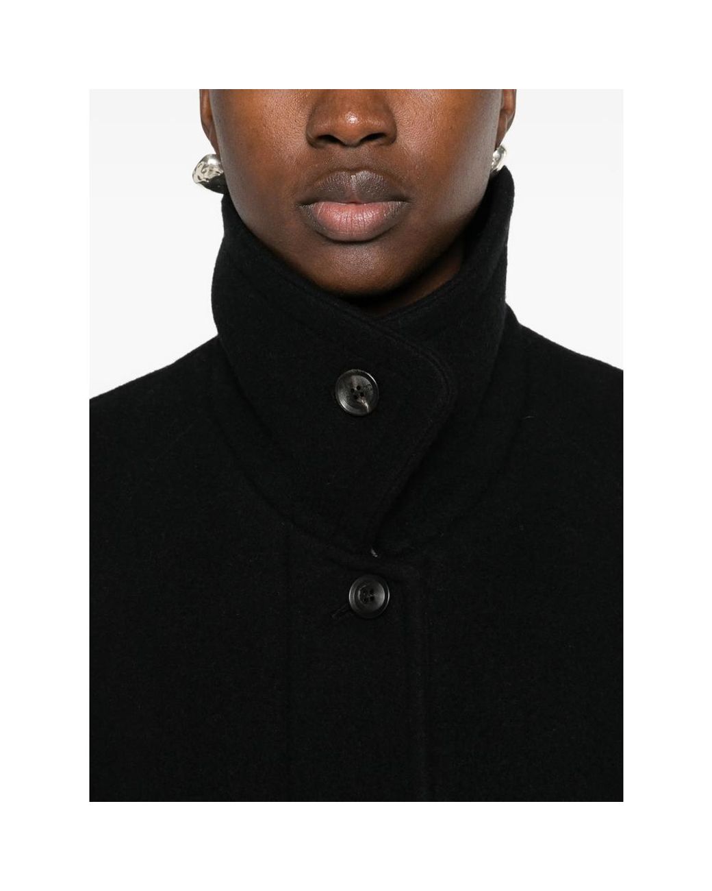Low Classic Black Button-Up Collared Coat