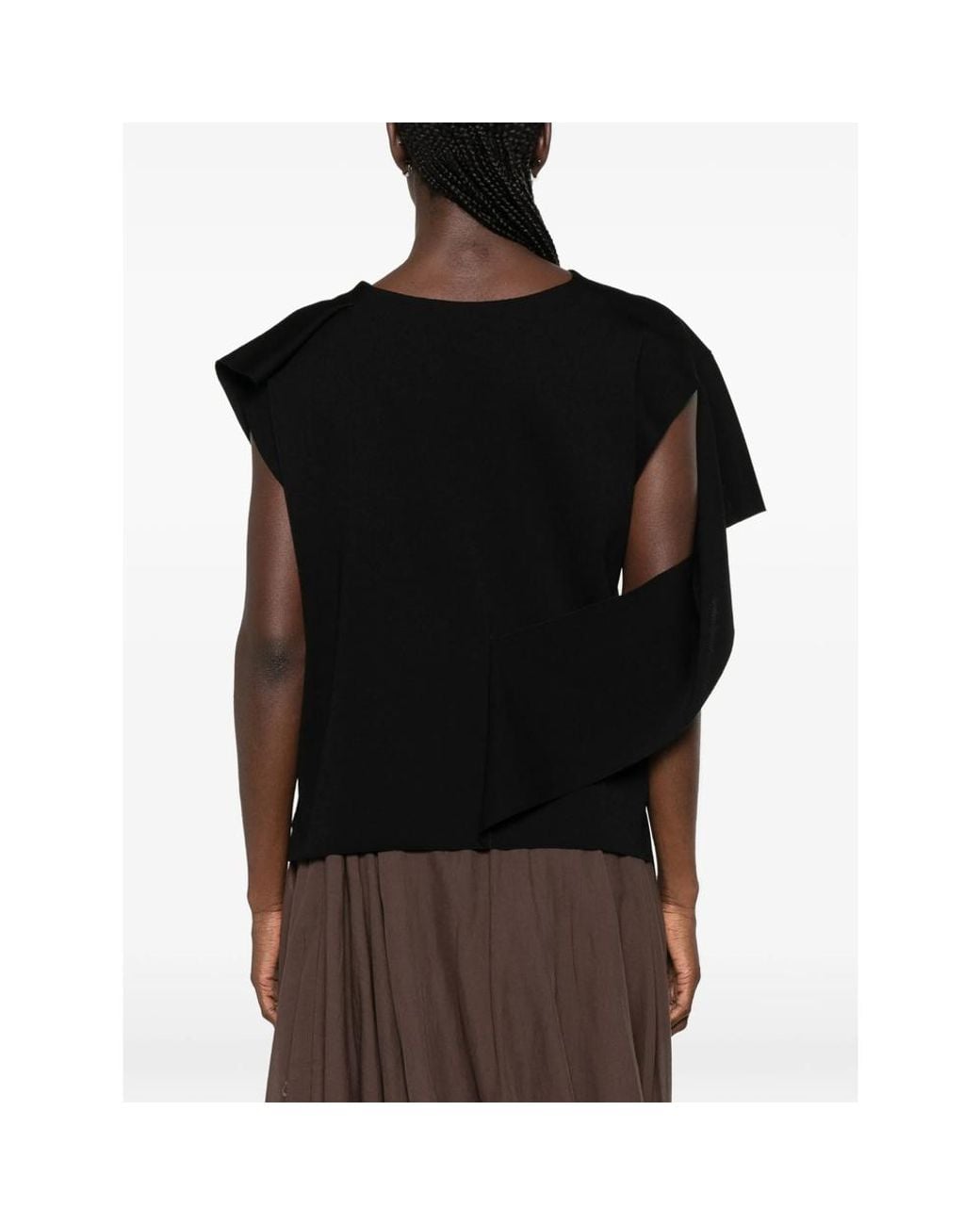 CFCL Black Ac Milan Draped Asymmetric-Sleeve Top