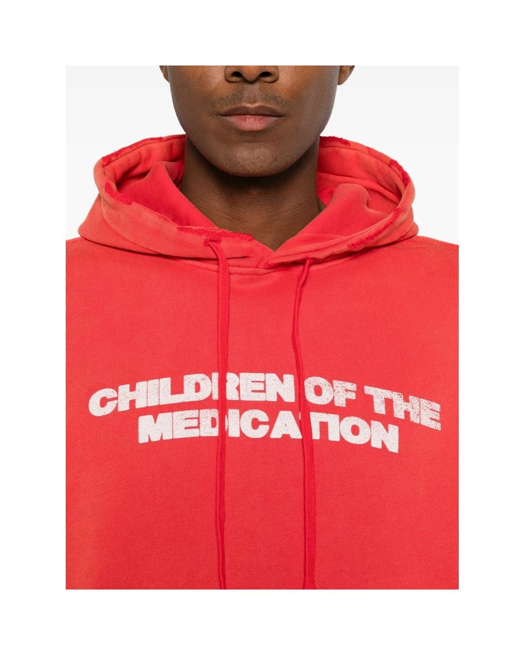DAGGER Red Slogan-Print Distressed Hoodie for men