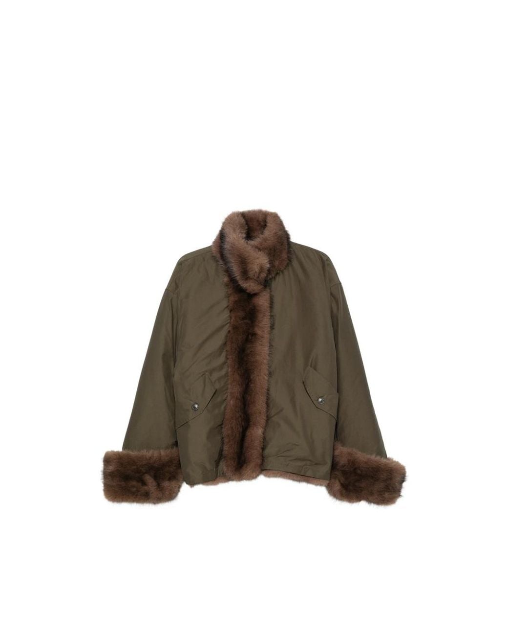 LA PISCINE Brown Faux-Fur Trim Reversible Jacket