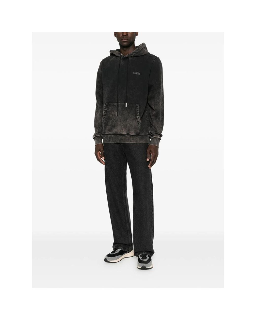 Iceberg Black Acid-Wash Logo-Patch Hoodie for men