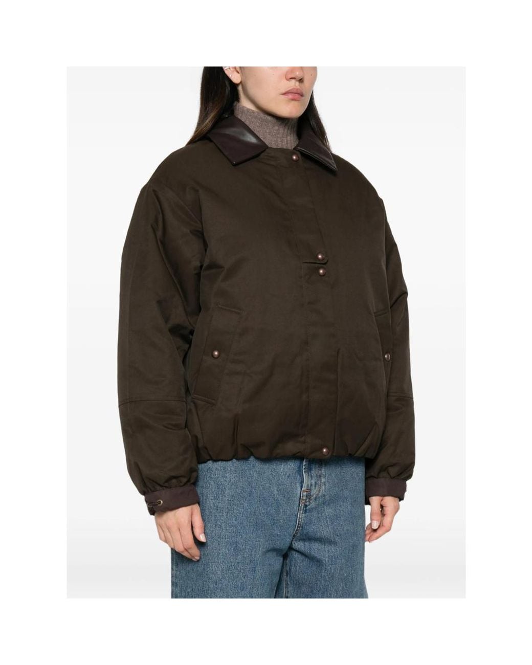 Sessun Green Leather-Collar Zip-Up Jacket