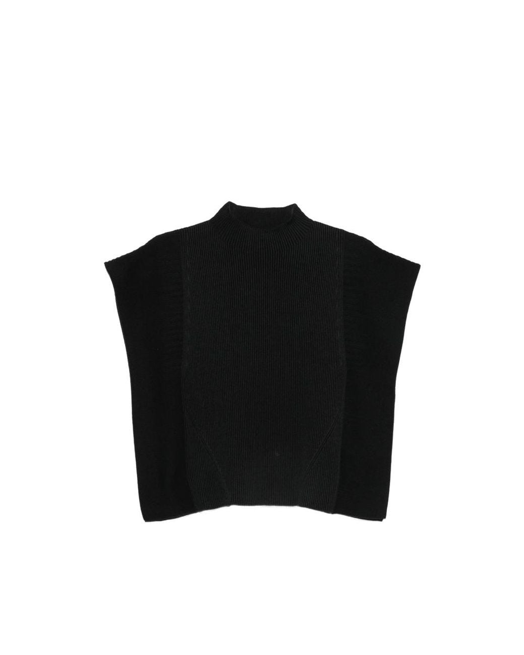 CFCL Black Portrait Ruffled-Sleeves Ribbed Top