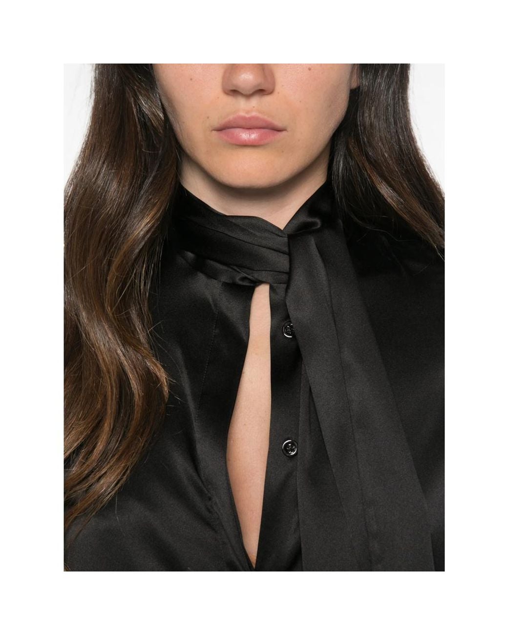 CAMICERIA MAZZARELLI Black Pussy-Bow Silk-Satin Blouse
