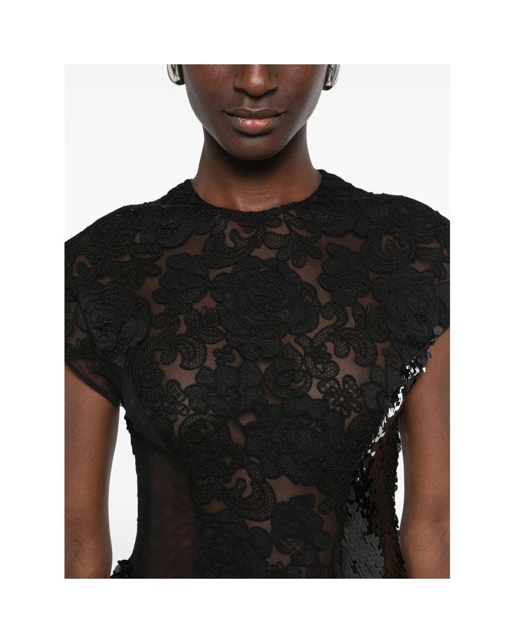 Simone Rocha Black Cap-Sleeve Midi Dress