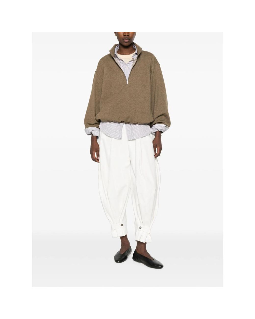 LAMRONS White Buttoned-Cuff Pleated Jeans