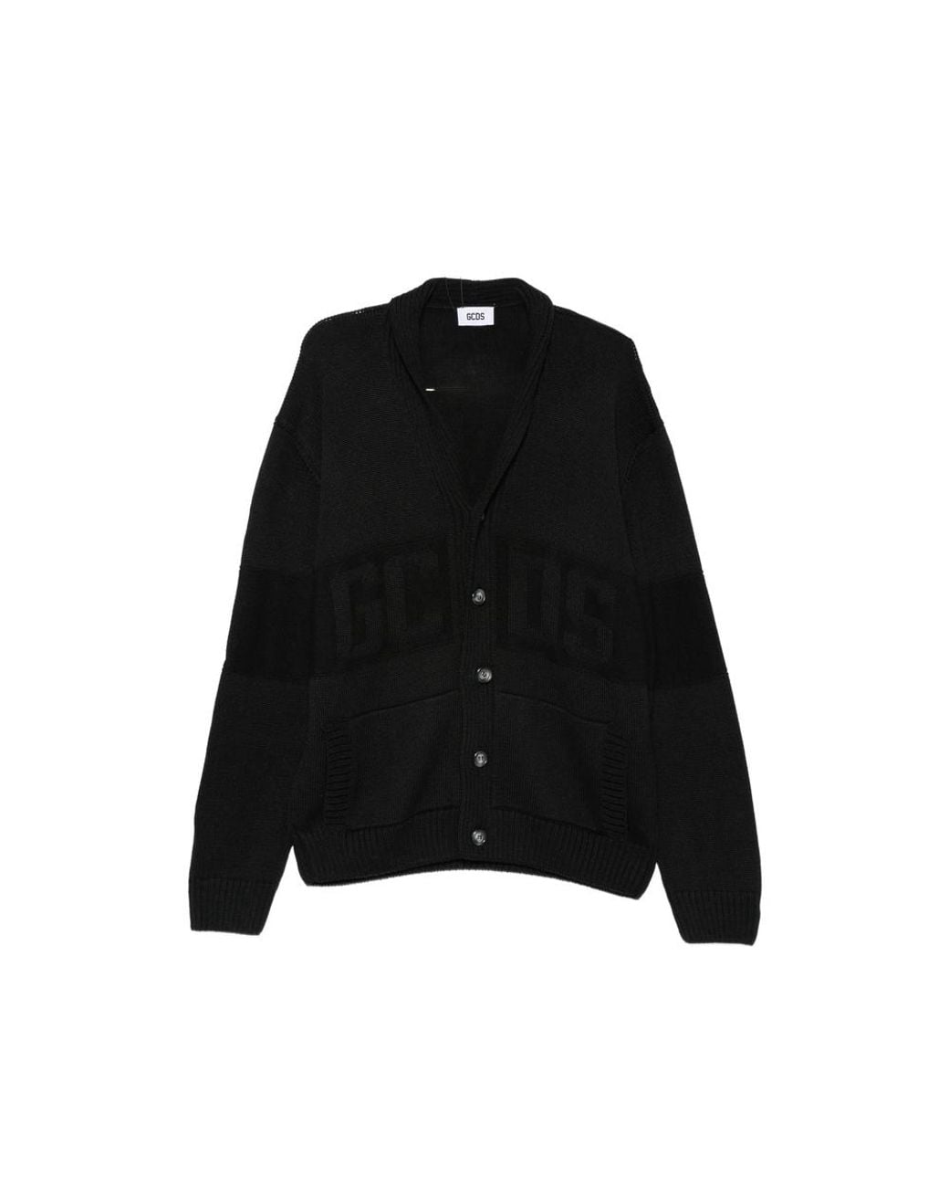Gcds Black Logo-Intarsia Knit Cardigan for men
