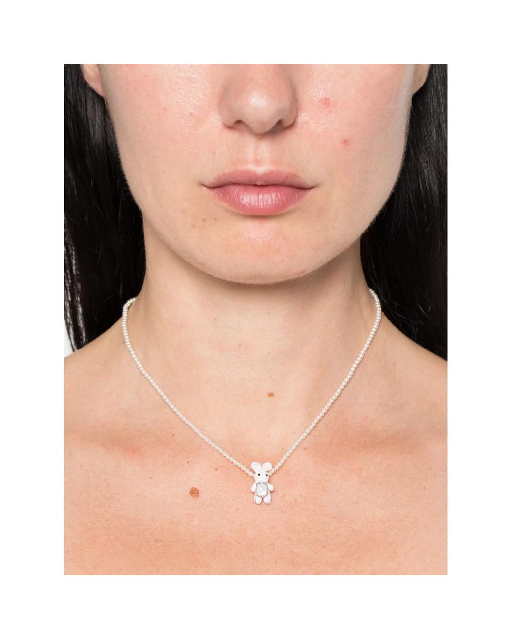 YVMIN White Woven Mini Rabbit Pendant Necklace