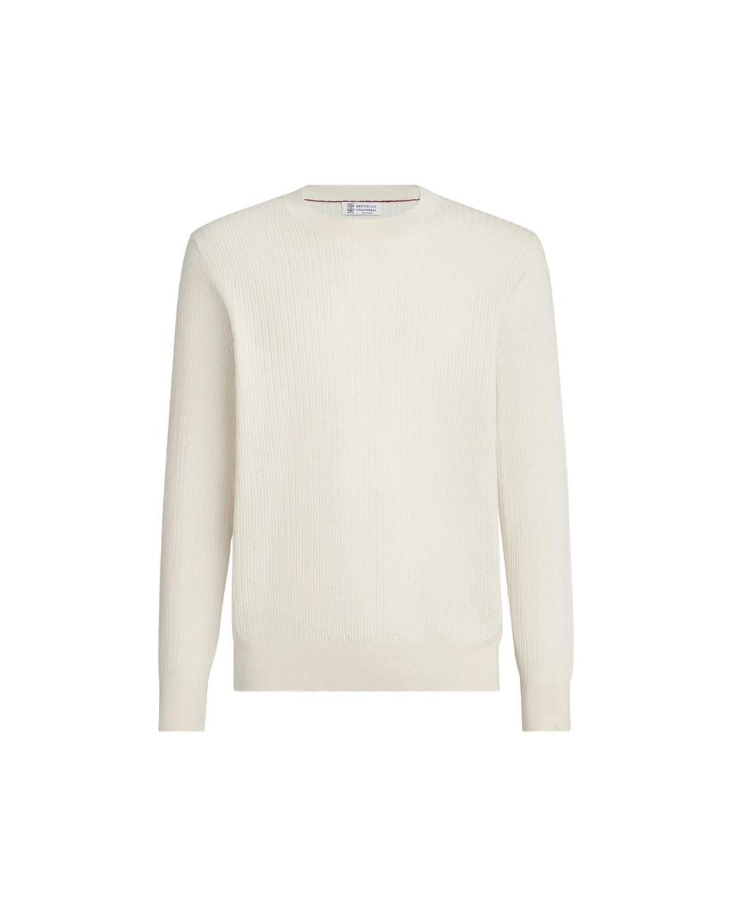 Brunello Cucinelli White Cotton Textured Rib Lightweight Sweater for men