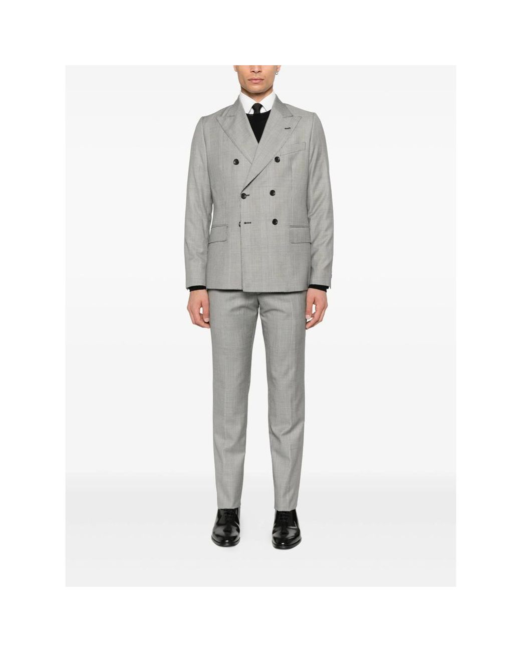Reveres 1949 Gray Double-Breasted Checked-Pattern Suit for men