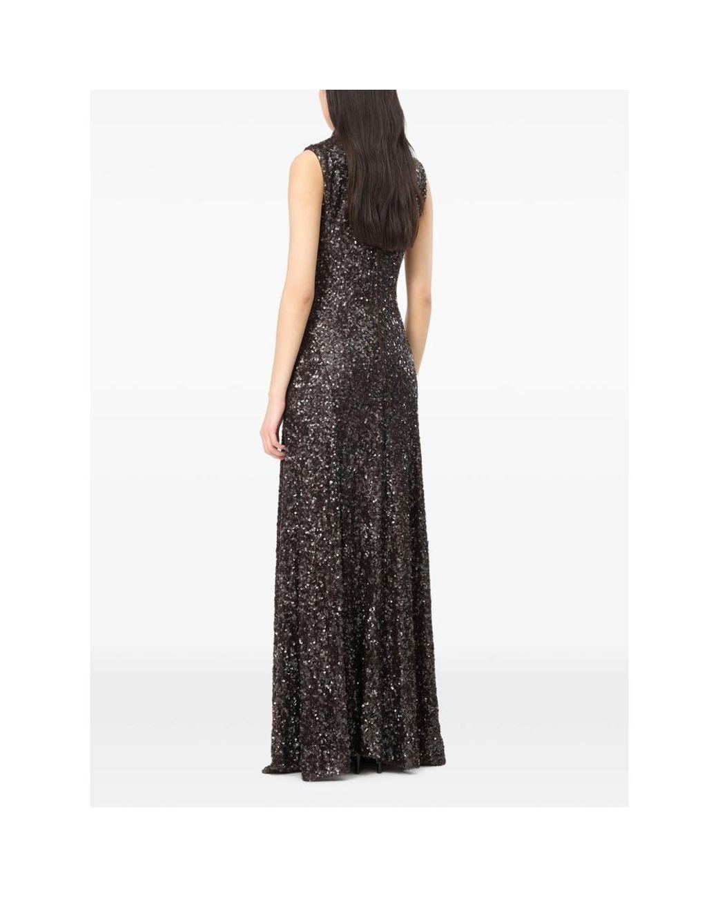 ROTATE BIRGER CHRISTENSEN Black Sequins Flared Maxi Dress