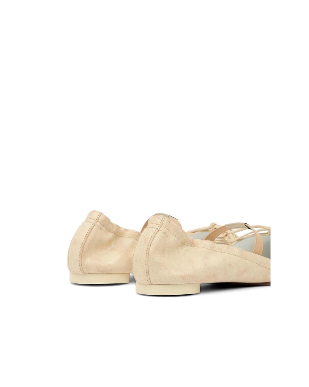 MM6 by Maison Margiela Natural Square Toe Strap Leather Ballerina Shoes