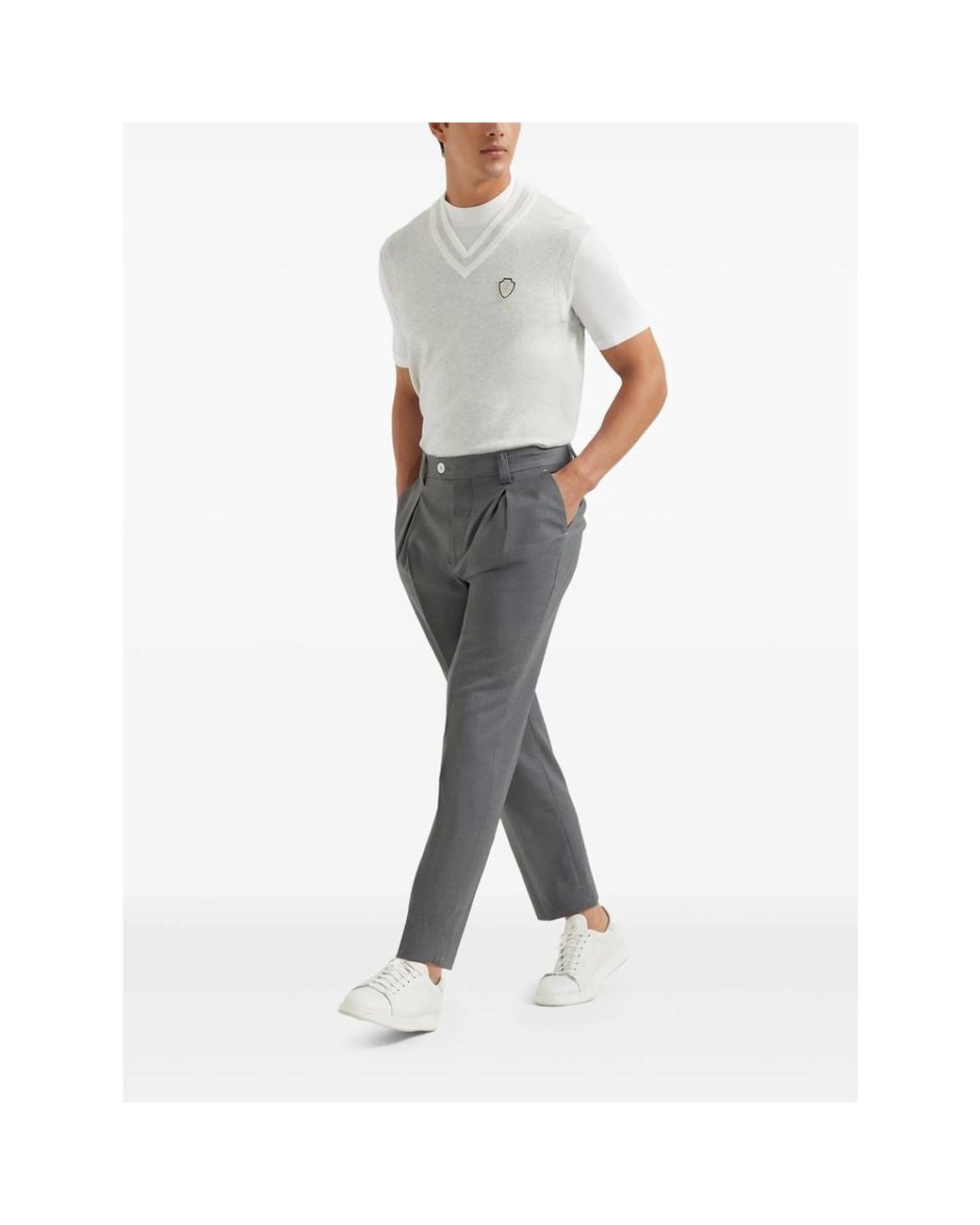 Brunello Cucinelli White Logo-Appliqué T-Shirt for men