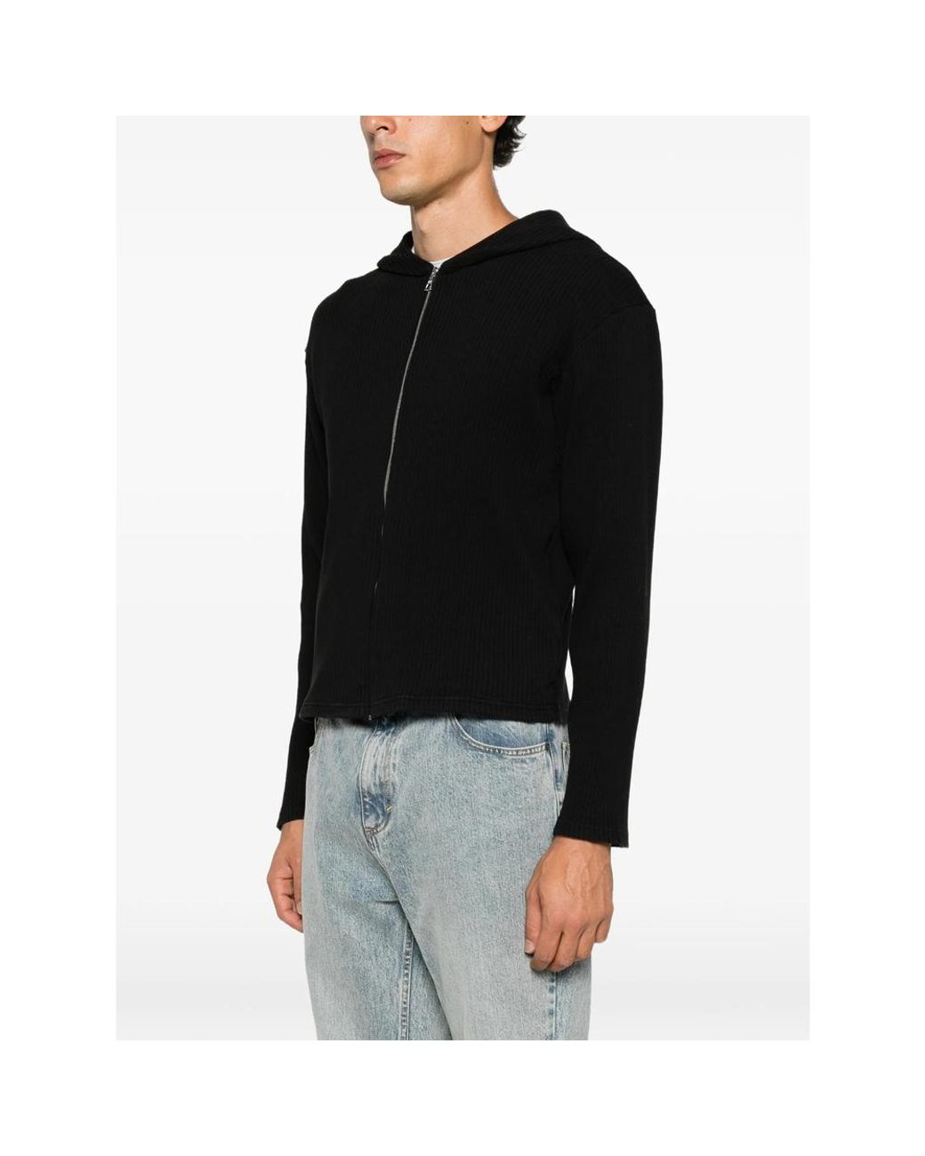 sunflower Black Ribbed-Knit Zip-Up Hoodie for men