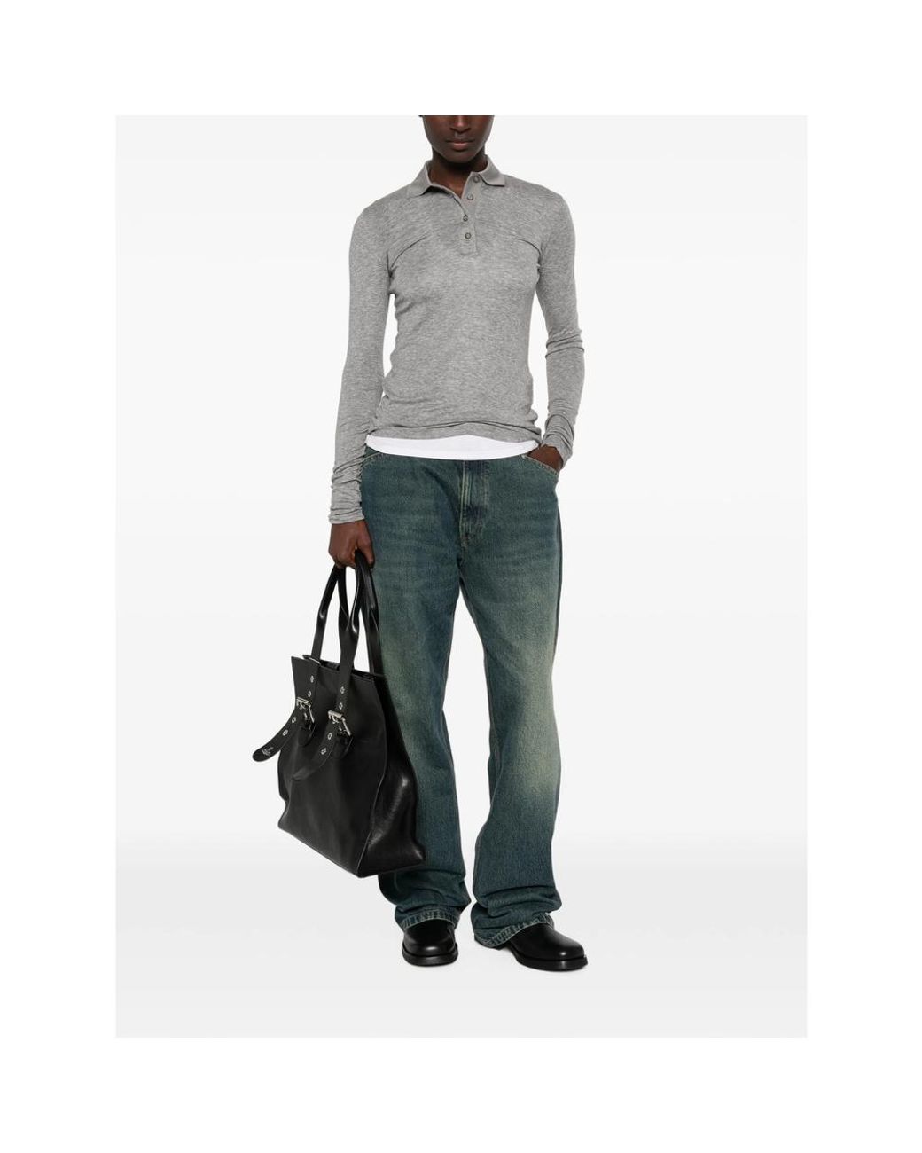 Entire studios Gray Long-Sleeve Polo Shirt