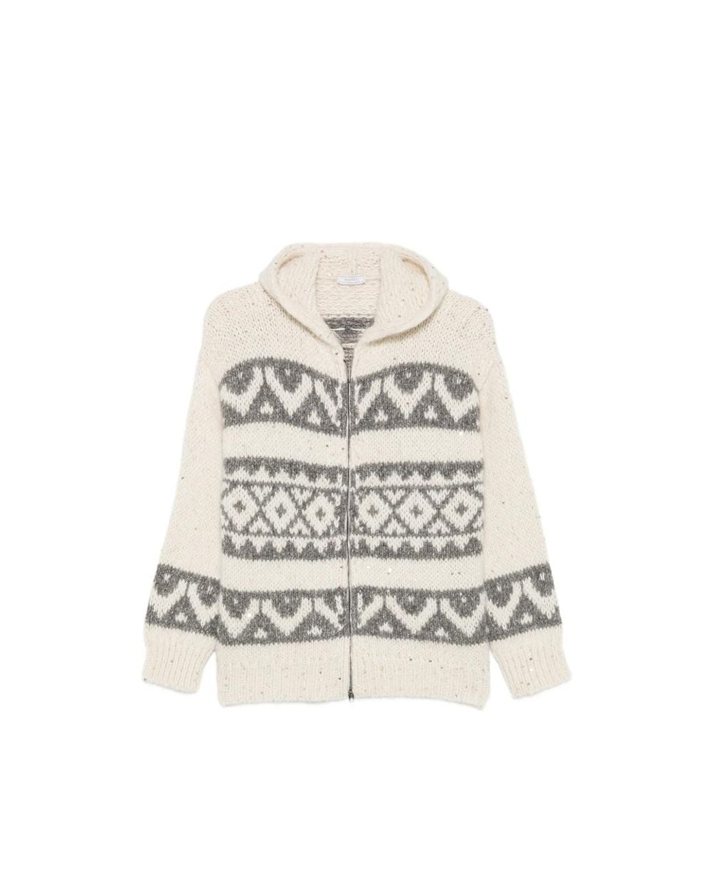 Peserico White Fair Isle-Knit Zip-Up Hoodie