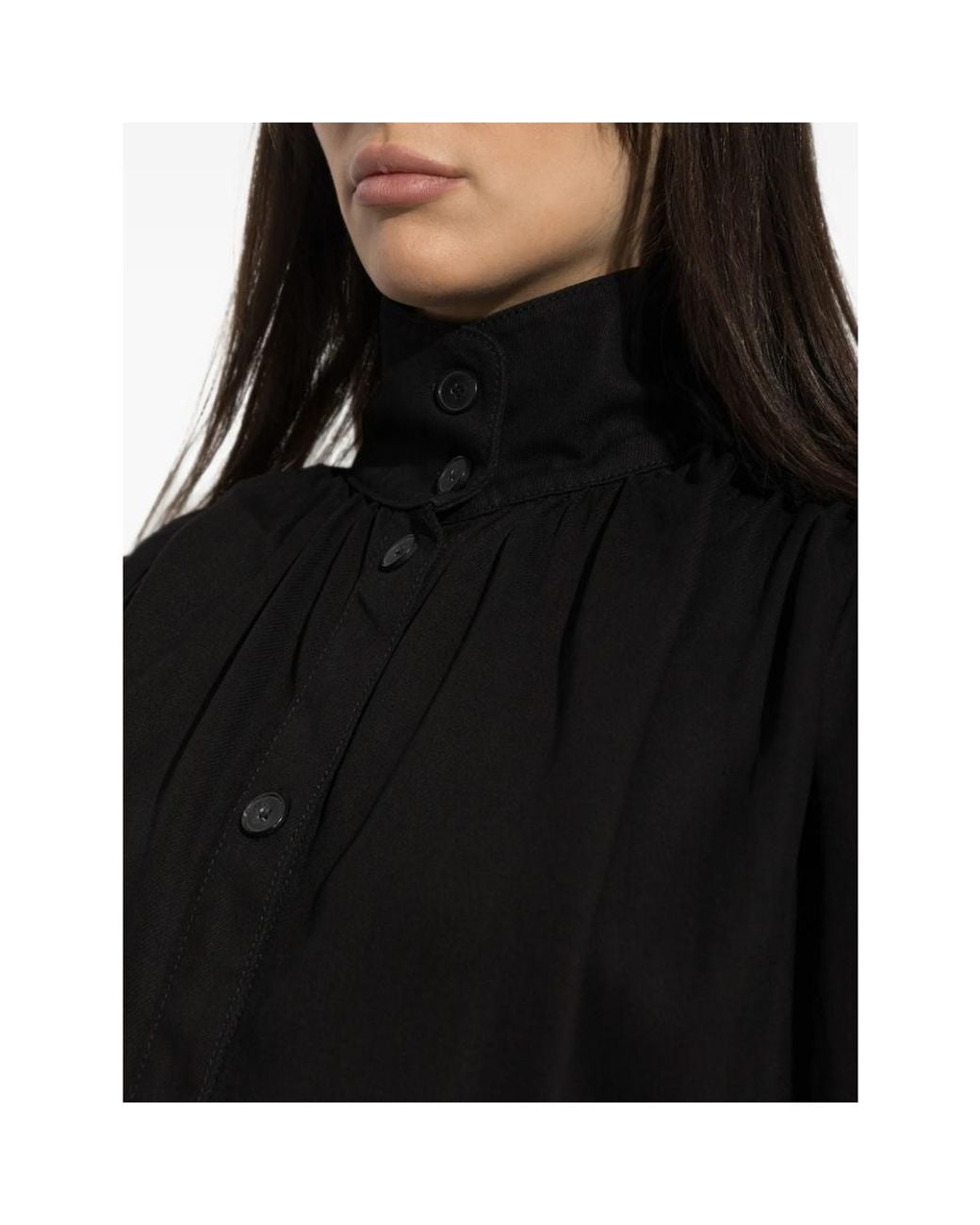 IRO Black Fenyra High-Neck Gathered Denim Shirt